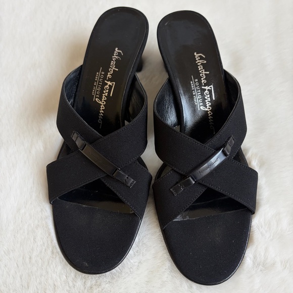 Salvatore Ferragamo Shoes - Salvatore Ferragamo Black Slip-On Heeled Sandals | 6.5 2 A
